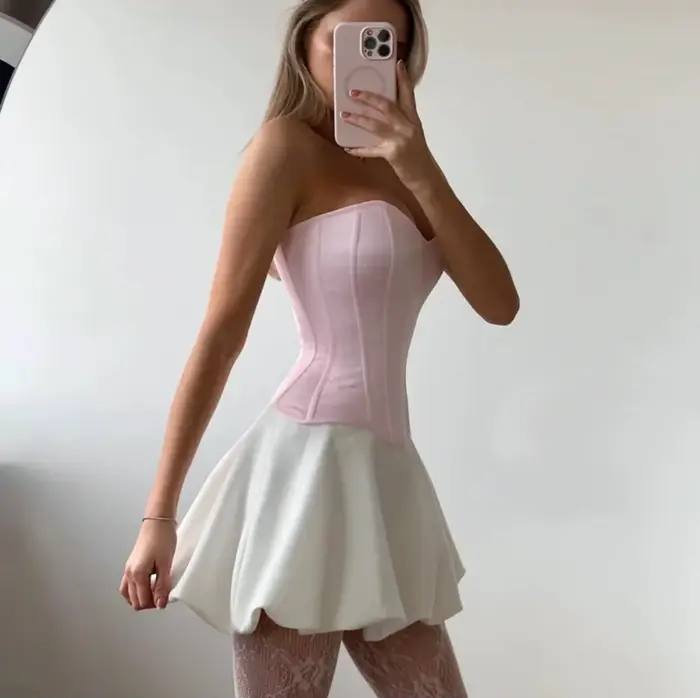 Bez ramienok ružový bustier korzet pre ženy, srdcový výstrih, chudnutie, pre párty a klub, európsky a americký módny štýl