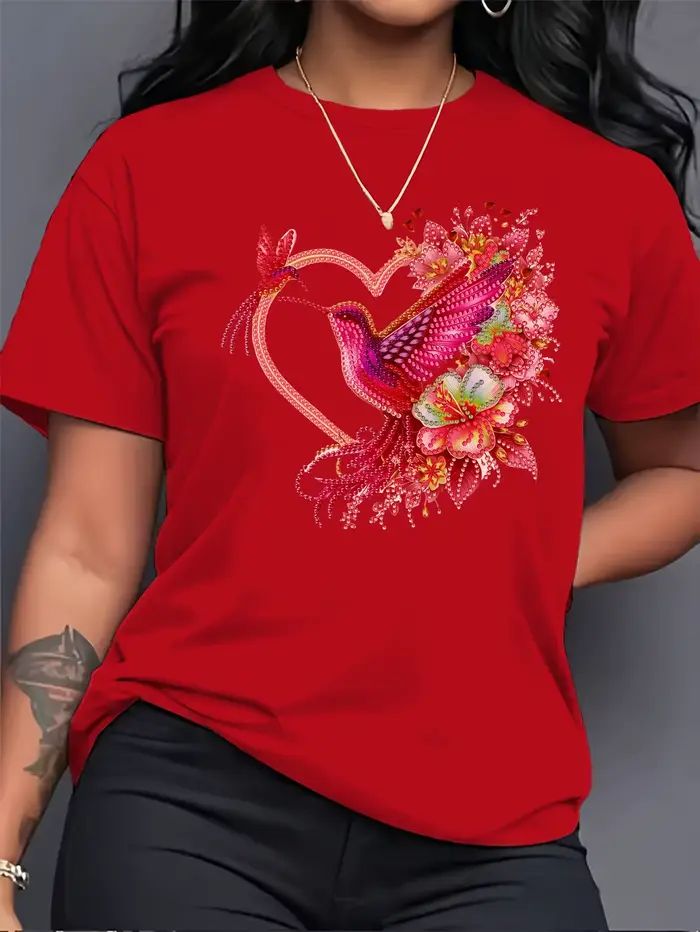 Dámske tričko Floral Hummingbird Heart - Boho vzor, ružový voľný top