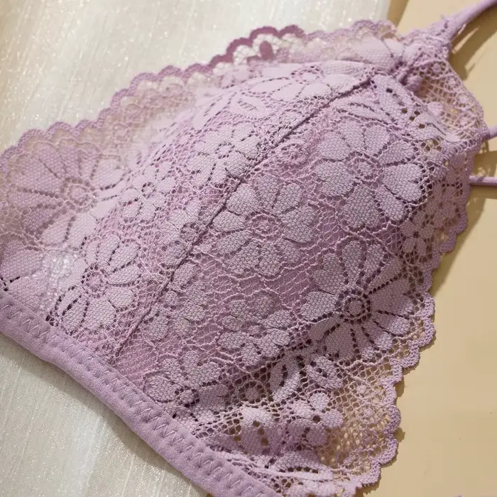 Soutien-gorge sexy triangle en polyester et coton avec dentelle pour femmes petites poitrines occasions spéciales