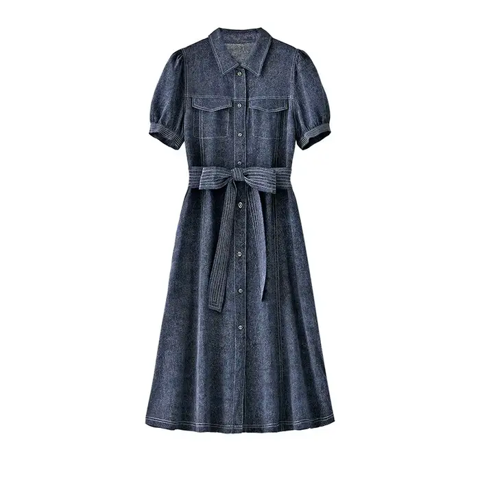 Robe d'été pour femme avec imprimé denim, poids lourd, conception de ceinture, fouet, nouveau, Hangz