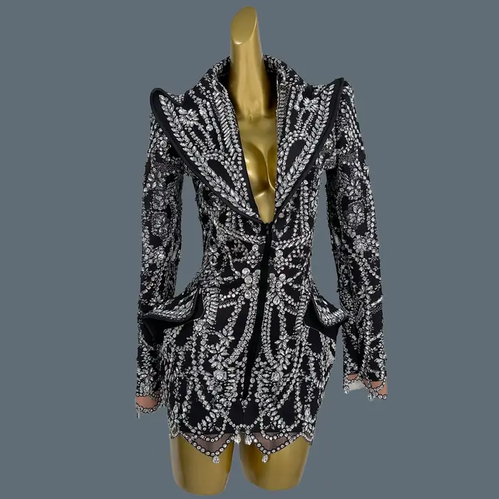 Robes de soirée d'anniversaire de boîte de nuit de luxe vêtements de scène Spandex strass scintillan