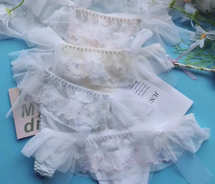 Vyšívané Čipka Ruffle Nohavičky, Roztomilé Tanga Nohavičky, spodná bielizeň, Lolita Kawaii, Princezná, M L Pacienti, 2024 Skutočné Fotografie, Nové, 100%
