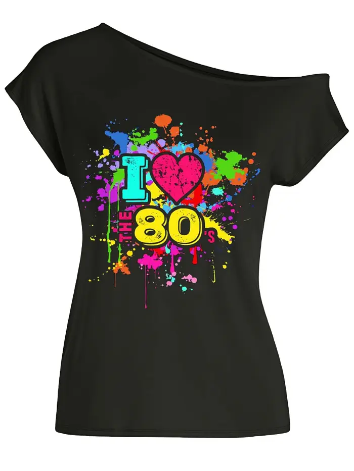 Costume des années 80 pour femme, t-shirt à épaules dénudées, nouveauté, haut néon, vêtements pour C