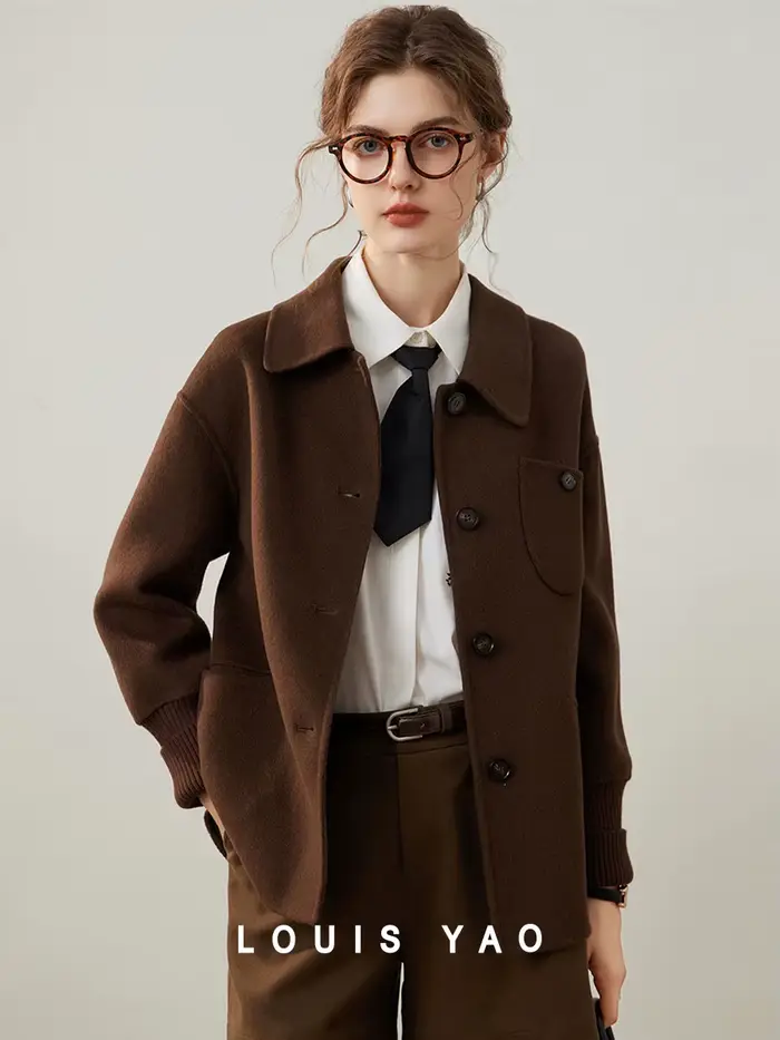 Modiis Yao-Manteau en laine double face pour femme, manteau en laine à manches longues, revers à la 