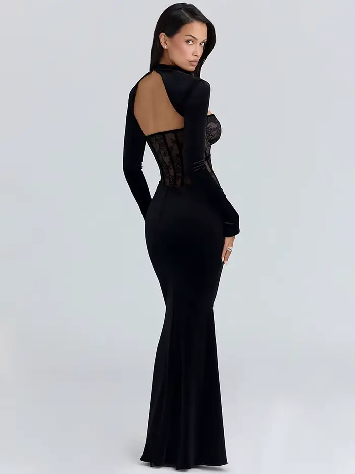 Mozision – robe Maxi Sexy en dentelle pour femmes, manches longues, dos nu, élégante, imprimée, épau