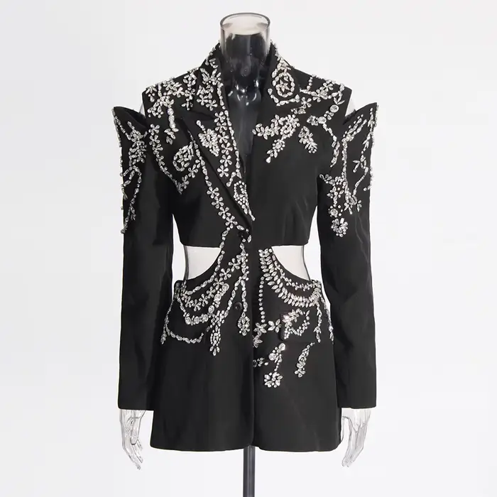 TWOTWINSTYLE Dierový patchwork diamantový blazer pre ženy s výstrihom