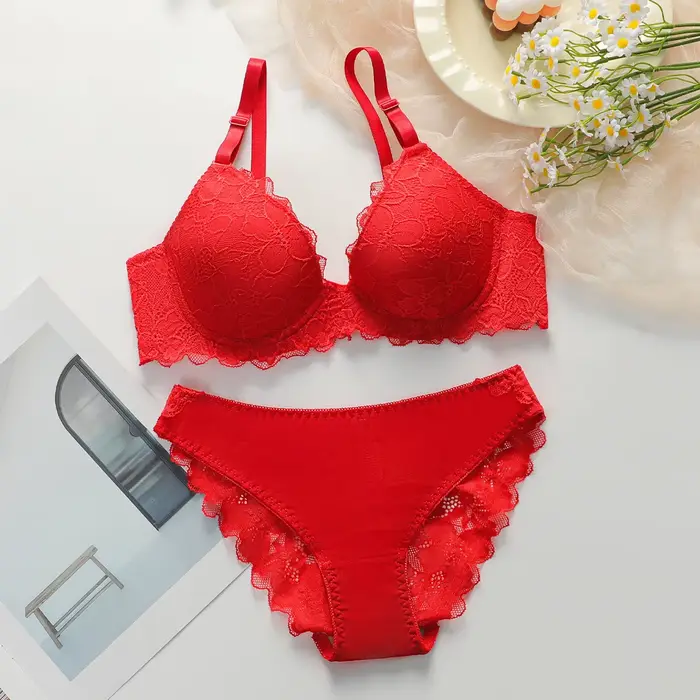 Ensemble de 2 pièces en dentelle et coton rouge, ensemble de lingerie sexy et blanche, ensemble de s