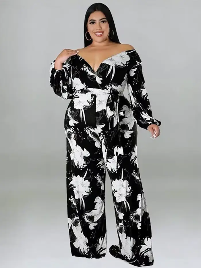 Combinaison une pièce pour femmes, combinaison à manches longues, imprimé, ample, grande taille, ven