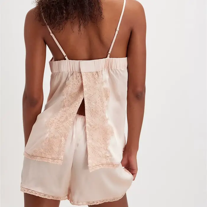 Sexy saténový pyžamový set pre ženy, 2-dielna, čipka Tie, V-Neck, špagety popruhy, Top a šortky, Boho štýl, Vintage, rôzne oblečenie na spanie