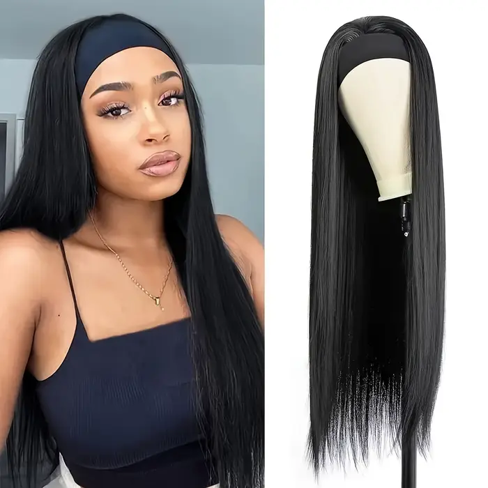 Perruque bandeau noire résistante à la chaleur pour femmes utilisation quotidienne élégante et sophistiquée pour toutes les occasions