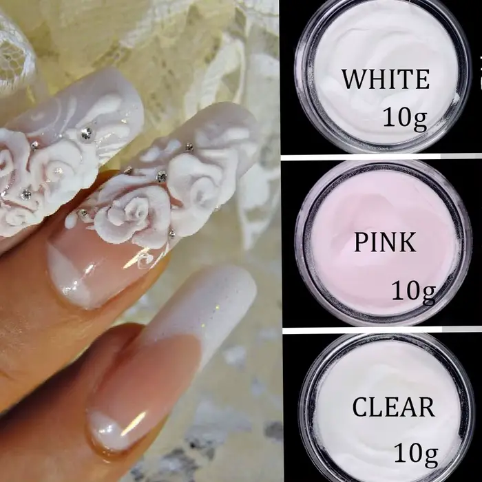 Poudre acrylique professionnelle rose/blanc/clair, 10 g/bouteille, poudre de cristal pour Extension