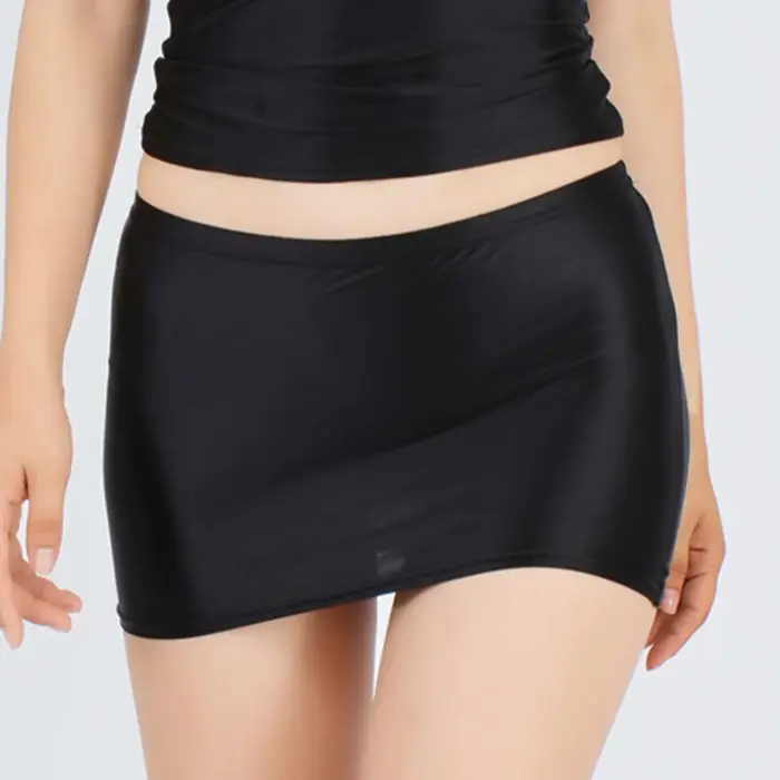 Mini jupe Sexy pour femmes adultes, Lingerie brillante à l'huile, extensible, taille basse, couleur 