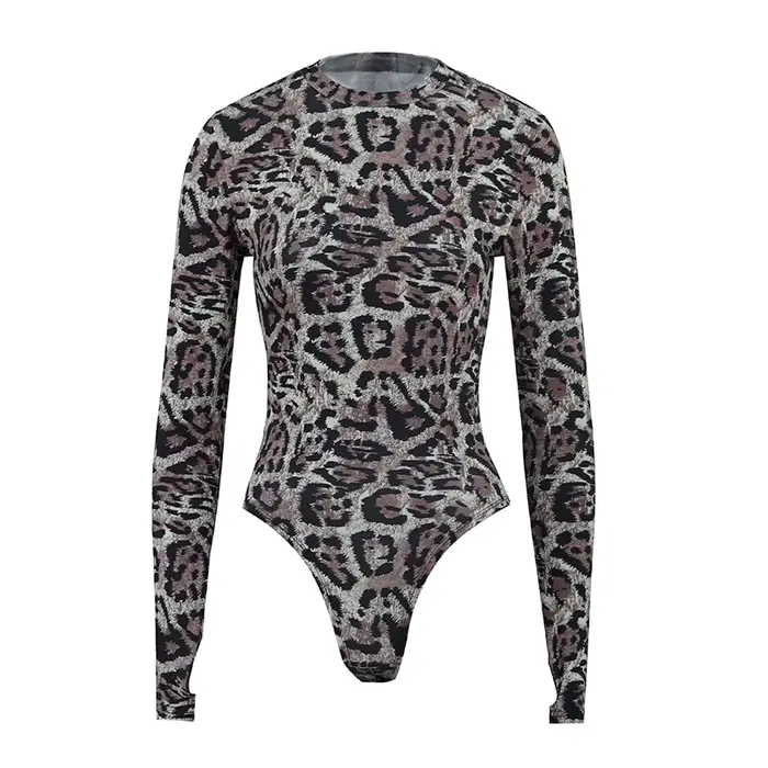 Sexy leopard body pre ženy, slim fit, ležérne, vysoký golier, dlhé rukávy, retro jednodielny oblek Y2k, dámske Streetwear
