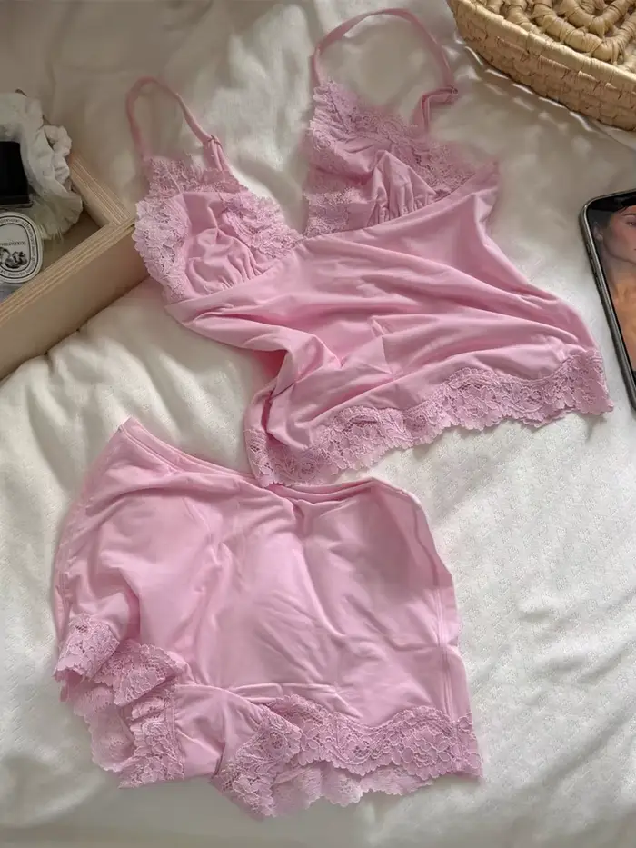 Ružová čipka podprsenka Set pre ženy
