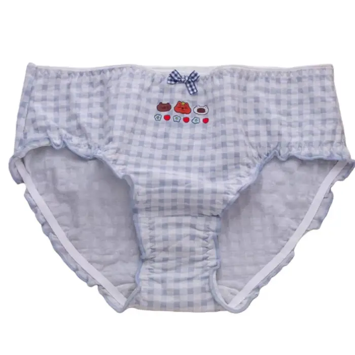 Lingerie Lolita grande taille pour femmes, taille moyenne, pur coton, slip à carreaux doux, mignon i
