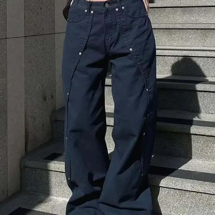 Jean pour femme Y2k, vêtements décontractés, coupe ample, pantalon à jambes larges, Style rétro amér
