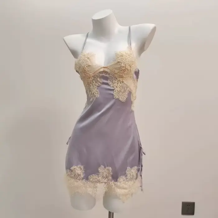 Sexy pyžamo pre ženy, nočná bielizeň z ľadového hodvábu a čipky