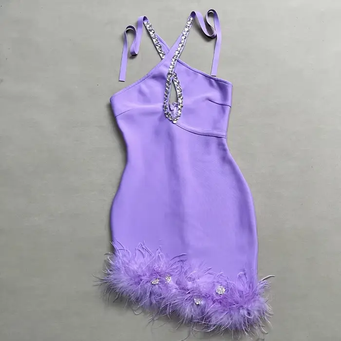 Robe à bandes élégante pour femmes, plumes Sexy, ajouré, vêtements de soirée en boîte de nuit