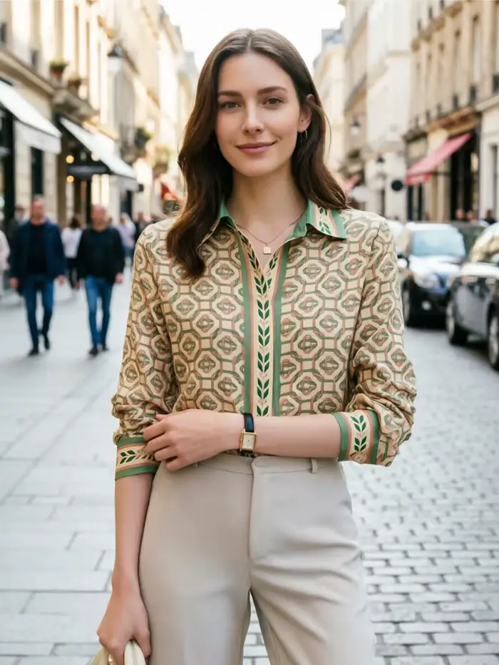 Elegantná dámska košeľa do kancelárie s potlačou, dlhý rukáv, blúzka pre ženy
