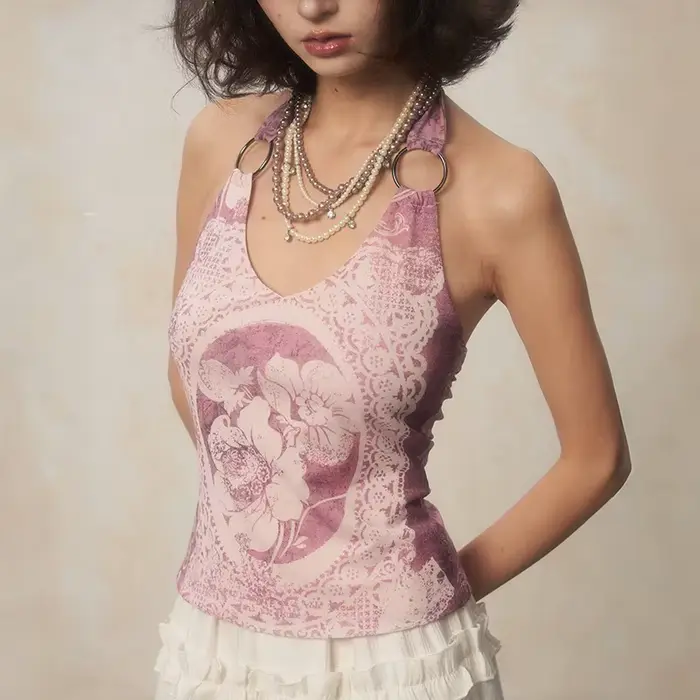 Karrcat-Retro kvetinová tlač 2000s camisole