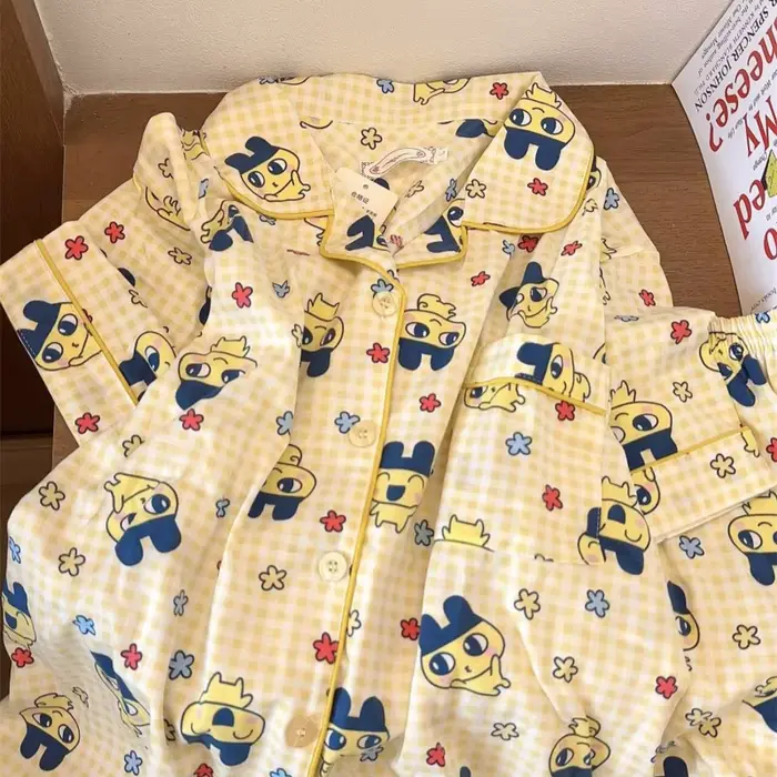 Tamagotchi Tlač pyžamový set - Dámske krátke rukávy bavlnené letné nočné oblečenie (roztomilé kreslené šortky a top)