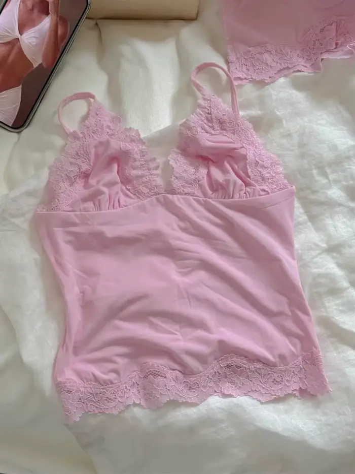 Ružová čipka podprsenka Set pre ženy
