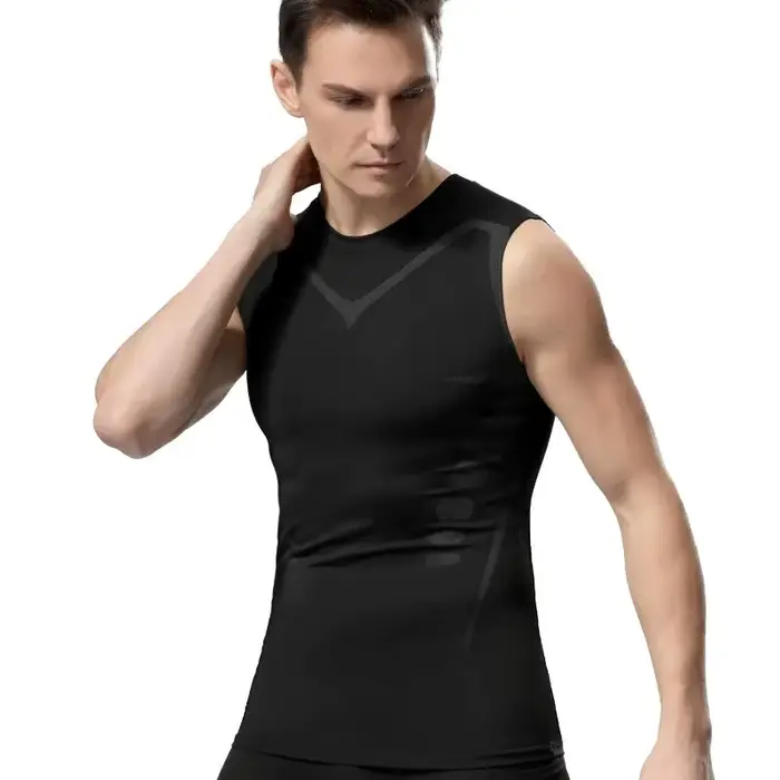 Pánske polyesterové bez rukávov kompresie Top pre športové fitness a silový tréning