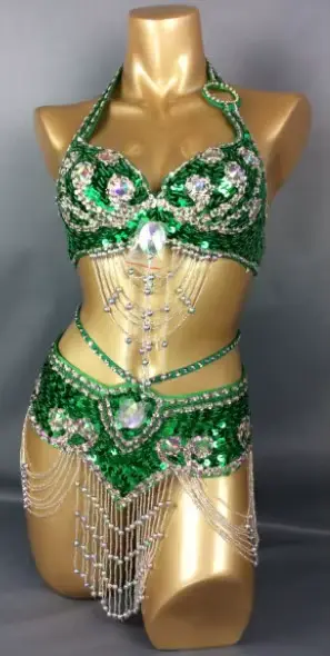 Vente chaude femmes perles paillettes danse du ventre Suite ceinture + soutien-gorge Samba Costumes 