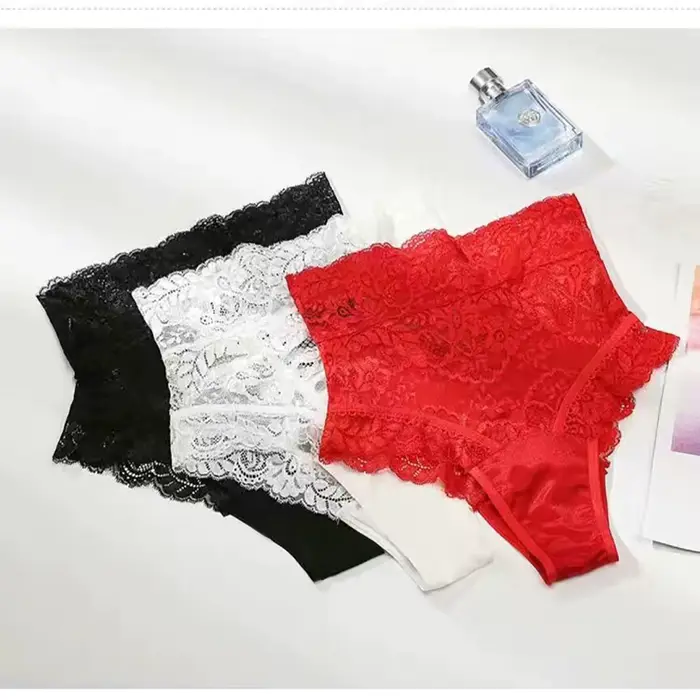 Dámske hodvábne a spandexové polyesterové nohavičky s elegantnou výškovou čipkou pre špeciálne príležitosti pre ženy