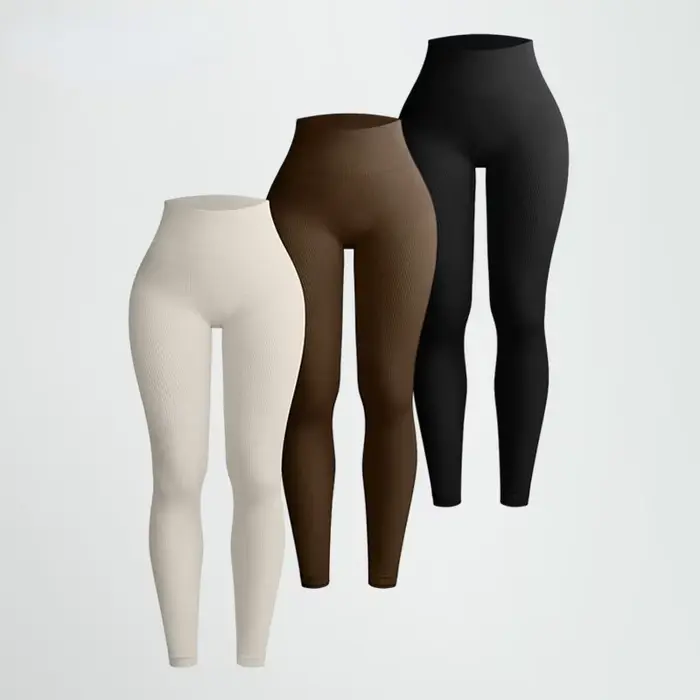 Leggings de yoga en tricot sans couture pour femmes, collants à fil solide, entraînement de gym, cou