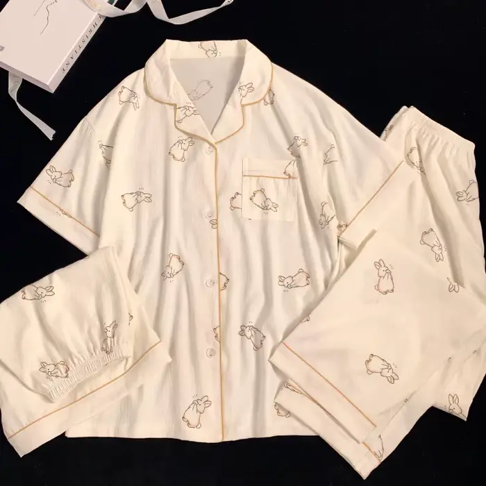 Pyjamas trois pièces pour femmes avec motif animal de compagnie décontracté et léger pour les nuits d'été et les soirées détentes à la maison
