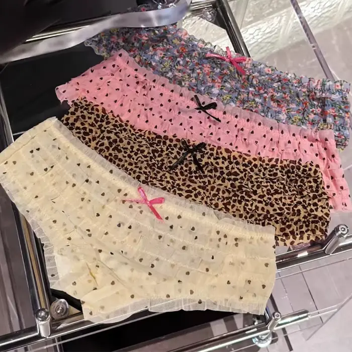 Sladká žena nohavičky tortu vrstva čipky slipy polka dot kvetinový vzor priedušné pletivo pohodlné spodná bielizeň žena nízky pás nohavičky