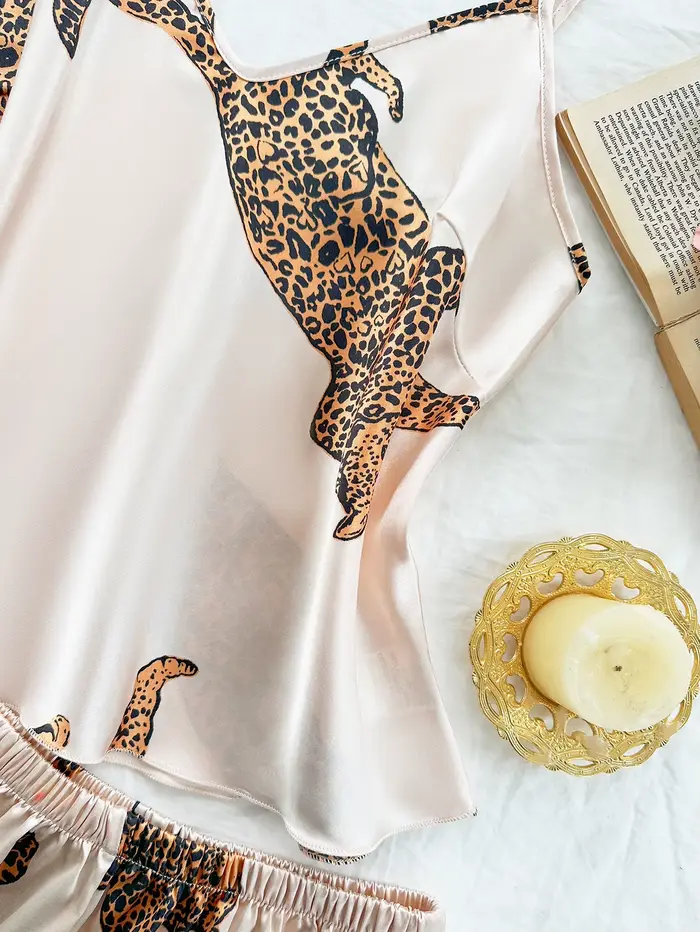Dvojdielne pyžamo s leopardím vzorom, sexy a pohodlné nočné oblečenie pre ženy