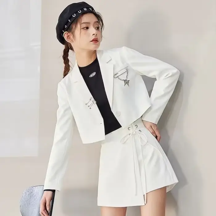 Skrátené sako pre ženy Dizajnér JONotched Hipsters S-3XL Mládež Jeseň Ulzzang Streetwear Osobnosť Tínedžeri Y2K