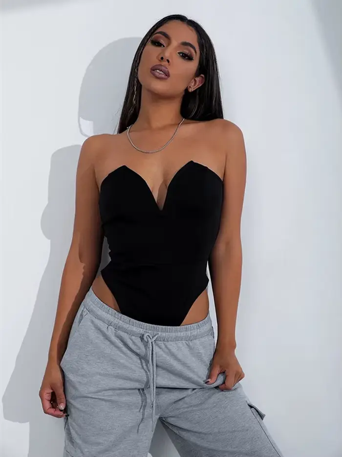 HBLL zamotanie poprsia zamatové ramienka Sexy body pre ženy priliehavé odhalený chrbát Bod výstrih do V Klub párty nočný