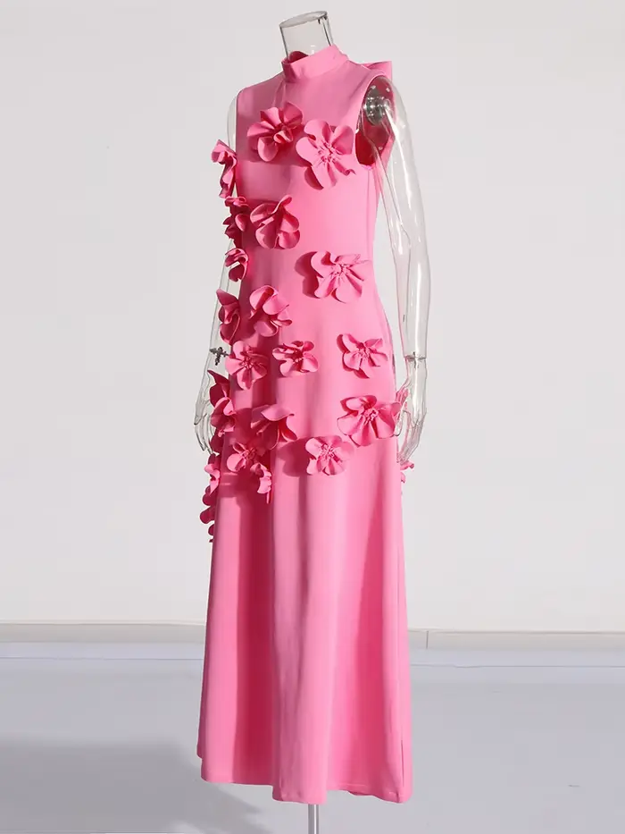 TWOTWINSTYLE – robe longue élégante avec des Appliques épissées pour femmes, col montant, sans manch