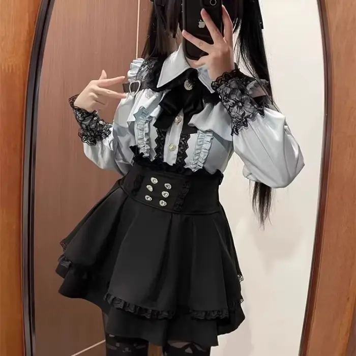 High-end skladaný polyesterový set s lukom a čipkou pre štýl Lolita a kráľovskú sestru, ideálny pre festivaly a obrady