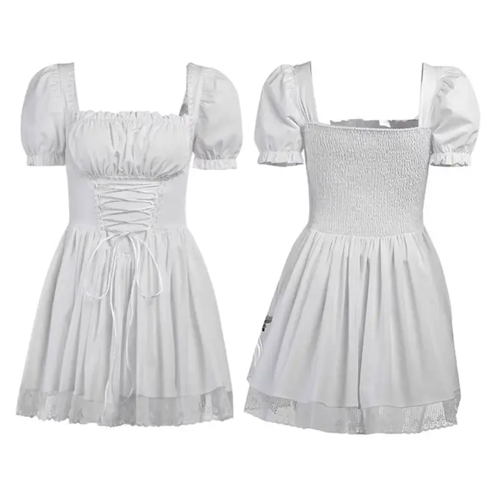 Robe trapèze à manches bouffantes pour femmes, tenue courte d'été Fairycore Lolita, couleur unie, ga