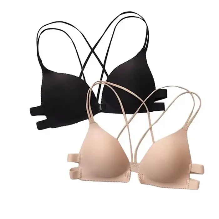 Sexy podprsenka pre ženu, jeden kus, s prekríženými popruhmi, rozvlnené, push-up, s predným uzáverom, obklopujúce hrudník, bez výstuží, pohodlné