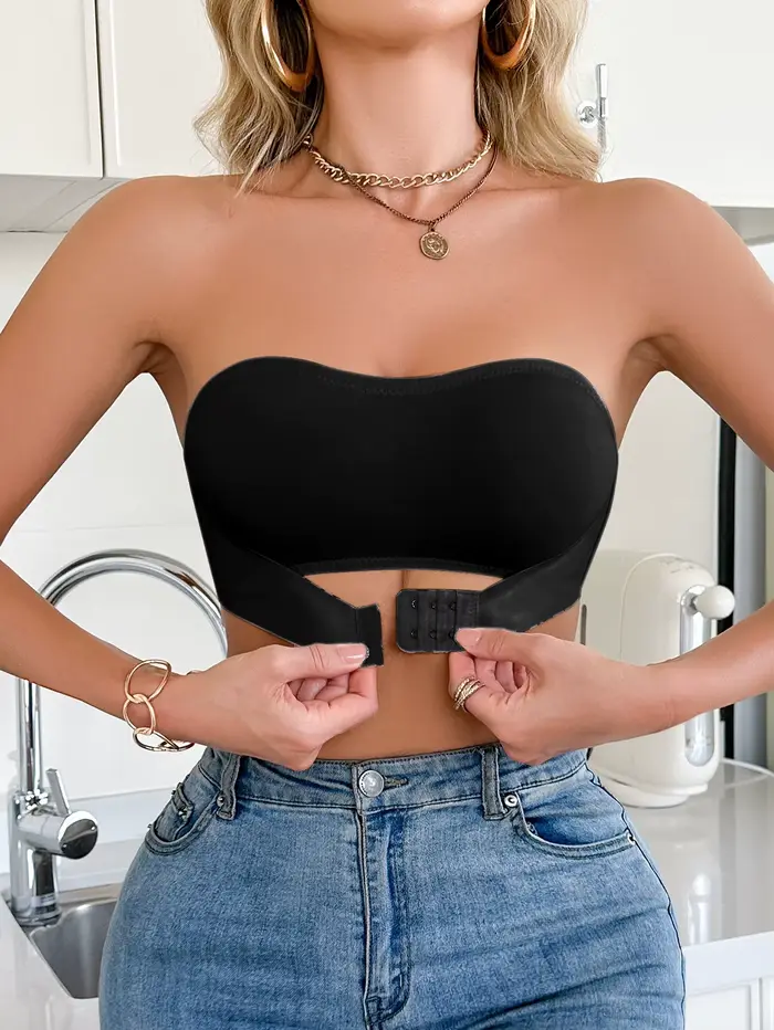 Soutien-gorge sans bretelles pour femme, couleur unie, sans armatures, bralette à fermeture avant, p