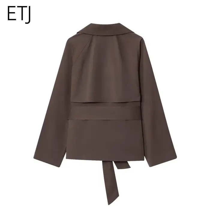 ETJ automne 2025 nouvelle collection femmes style britannique revers double boutonnage maillard coul