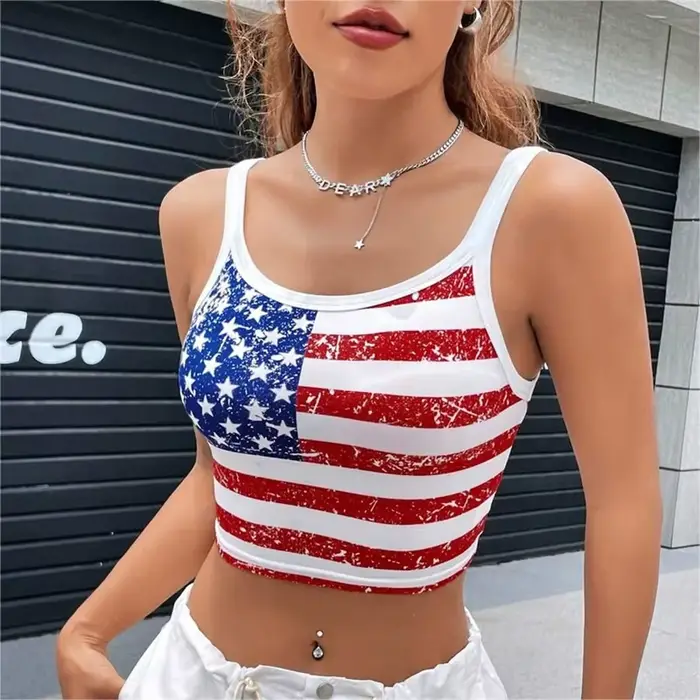Gotický punkový nový 2024 americká vlajka krátky top Sexy odhalený chrbát tenké tank top pre ženy Mini vesta leto Y2k oblečenie