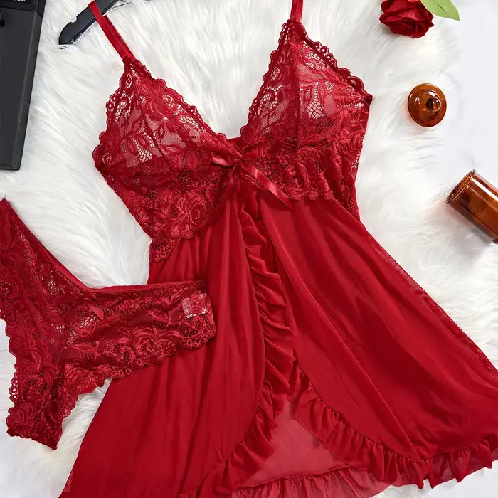 Sexy dámska nočná košeľa Slim Polyester V-Neck pre ženy Špeciálne príležitosti Romantická noc Relaxácia