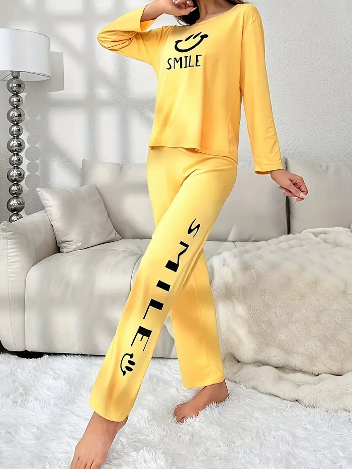 Dámske ležérne pyžamo set, roztomilá potlač, dlhé rukávy, na jar a v lete, vhodné na každodenné použitie a dá sa nosiť aj vonku