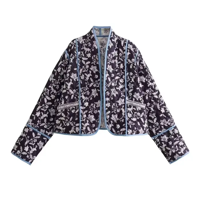 Manteau en coton violet à motifs floraux vintage pour femme, collection automne-hiver 2026, veste dé