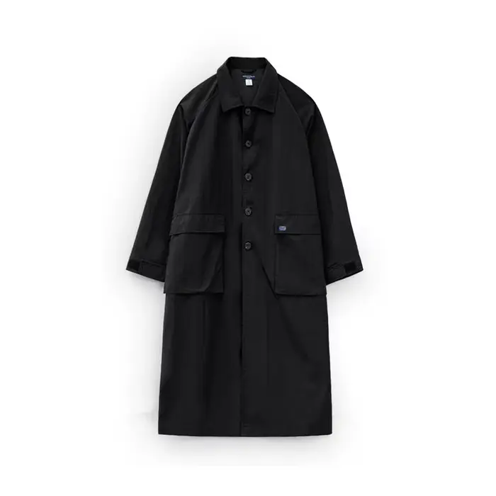 Maden – manteau Balmacaan noir pour femme, col simple boutonnage, mi-long, coupe-vent, pour printemp