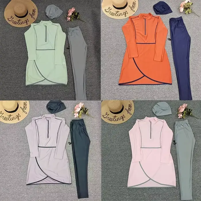 Maillot de Bain Musulman Motive Force Longues Manches Hijab Burkini Maillot de Bain Modeste Polyester Spandex Haute Elasticité Occasions Spéciales Plage Lac