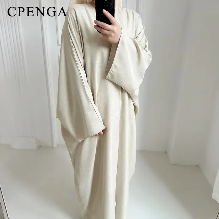 Eid Ramadán otvorená Abaya pre ženy hladká dubajská ležérna bavlna ľan skromná