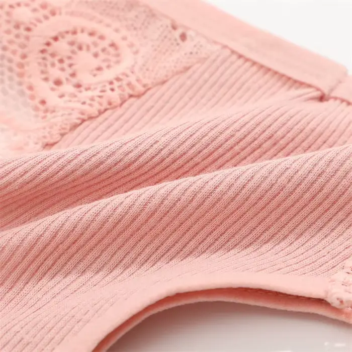 Pletená bavlnená spodná bielizeň zdobená kvetinovou čipkou, 3 kusy, nízky pás, tangá, elegantné a sexy ženské spodné prádlo