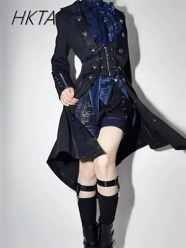Trench Coat Gothisme Moderne Femme High Street Design Noir Polyvalent Occasions Speciales